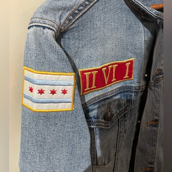 90’s Retro Denim Jean Jacket Y2K Embroidery Patches by Threadfast  Size Small - Picture 3 of 8